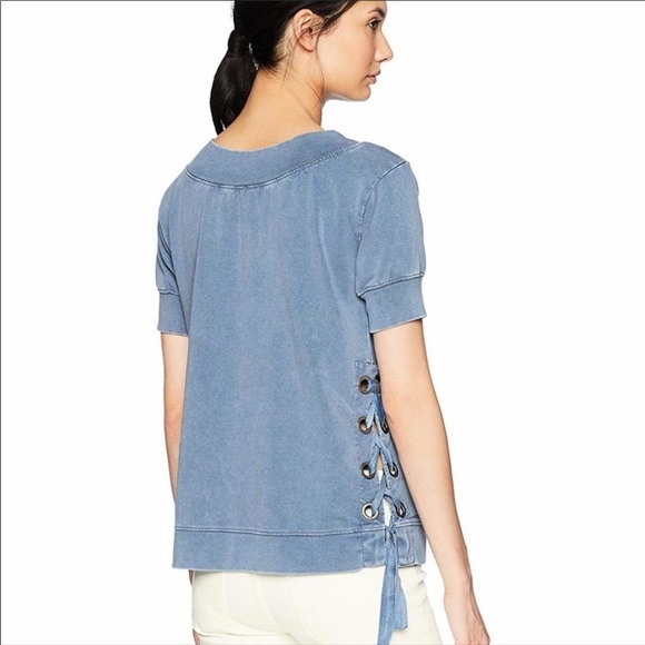 William Rast Blue Off-The-Shoulder Sweatshirt NWT - Picture 2 of 7